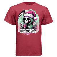 CHRISTMAS VIBES graphic tee navy front, cute christmas santa coffee goth tee for her Project Hood