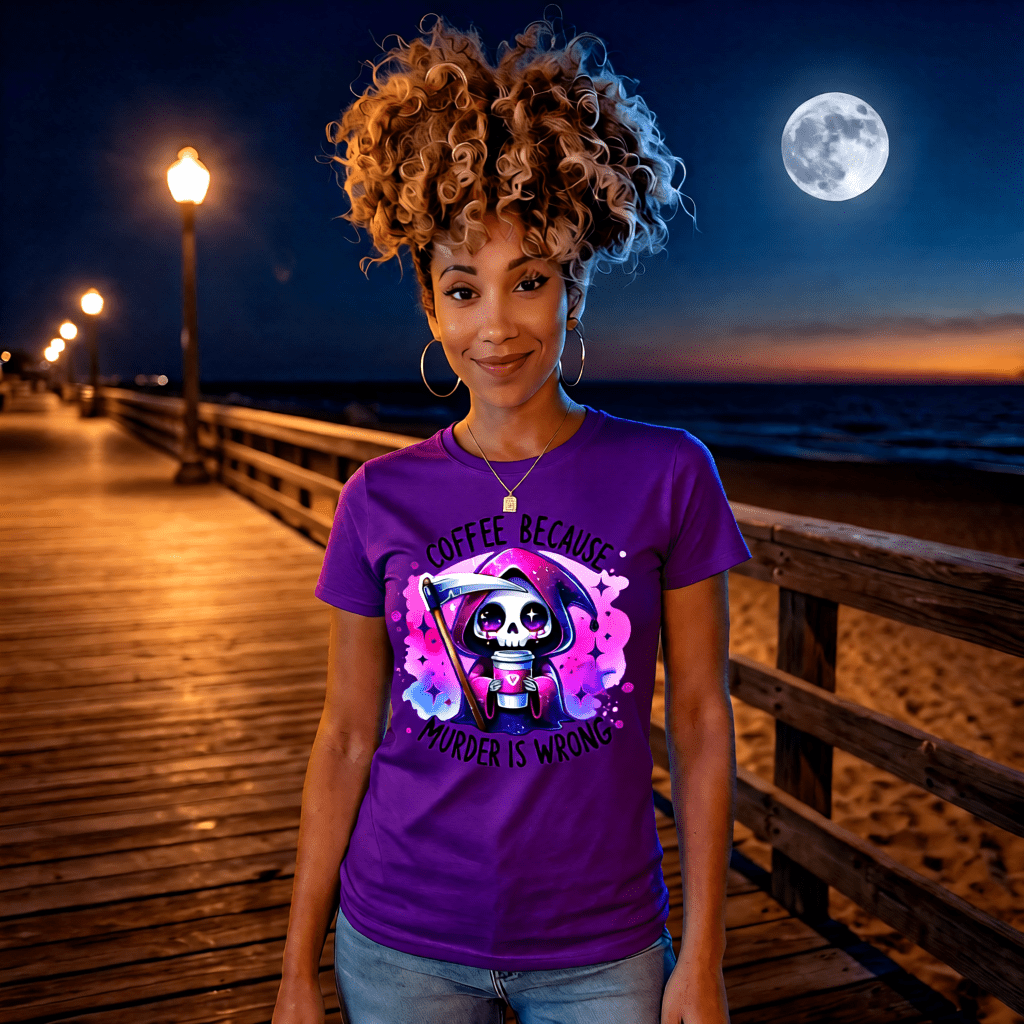 COFFEE BECAUSE MURDER IS WRONG cute pastel goth reaper funny coffee graphic tee for women Project Hood