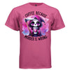 COFFEE BECAUSE MURDER IS WRONG graphic tee white front, cute reaper funny coffee tee for women Project Hood