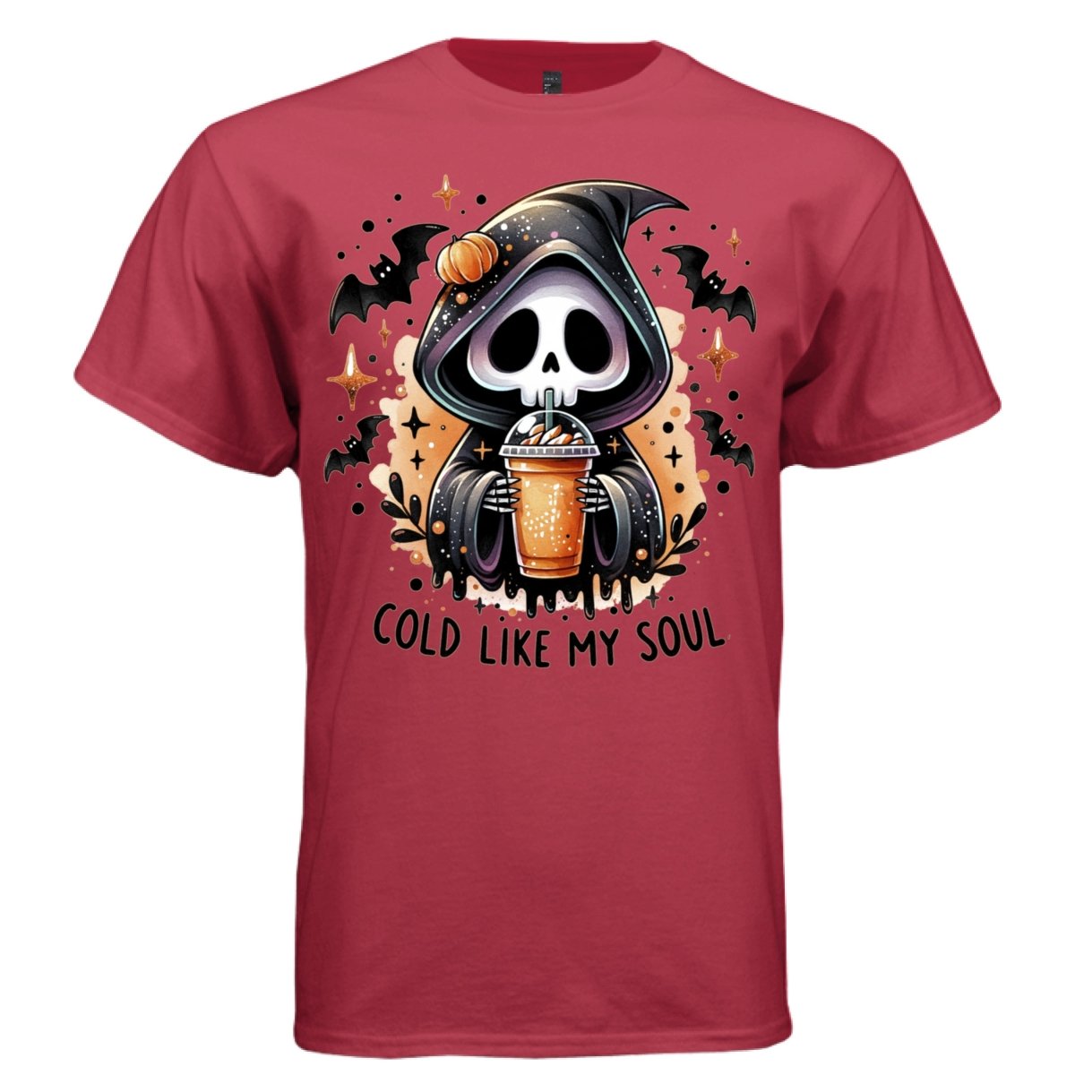 COLD LIKE MY SOUL graphic tee navy front, cute iced coffee halloween goth tee for her Project Hood
