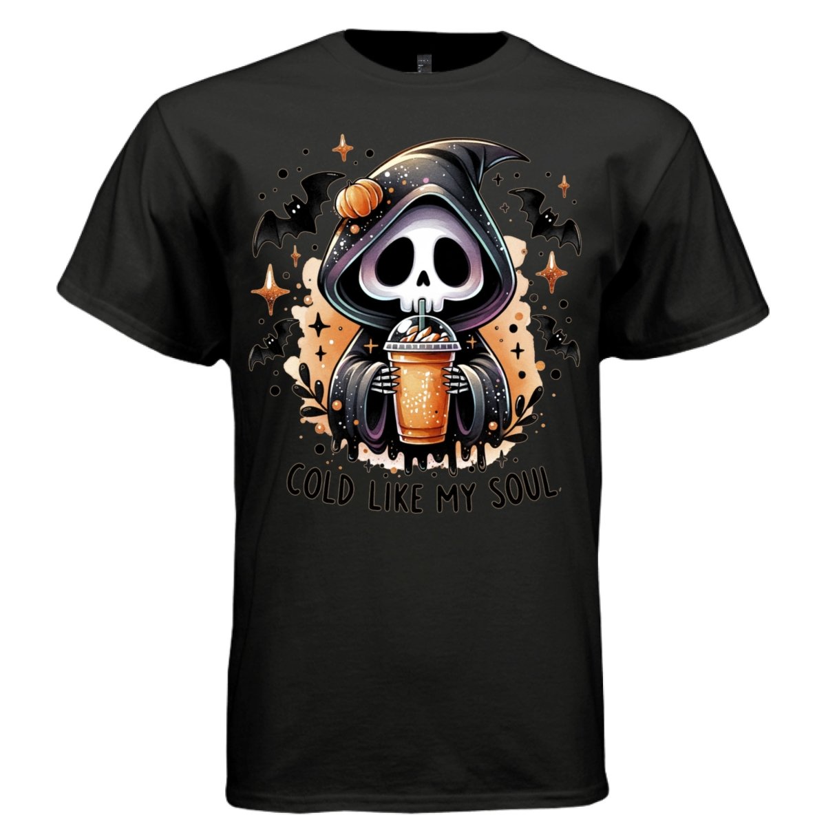 COLD LIKE MY SOUL graphic tee sand front, cute pastel goth iced coffee halloween tee Project Hood