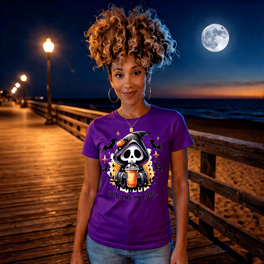 COLD LIKE MY SOUL cute pastel goth reaper iced coffee halloween graphic tee for women Project Hood