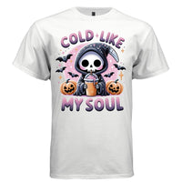 COLD LIKE MY SOUL graphic tee pink front, cute pink glitter iced coffee reaper tee for her Project Hood