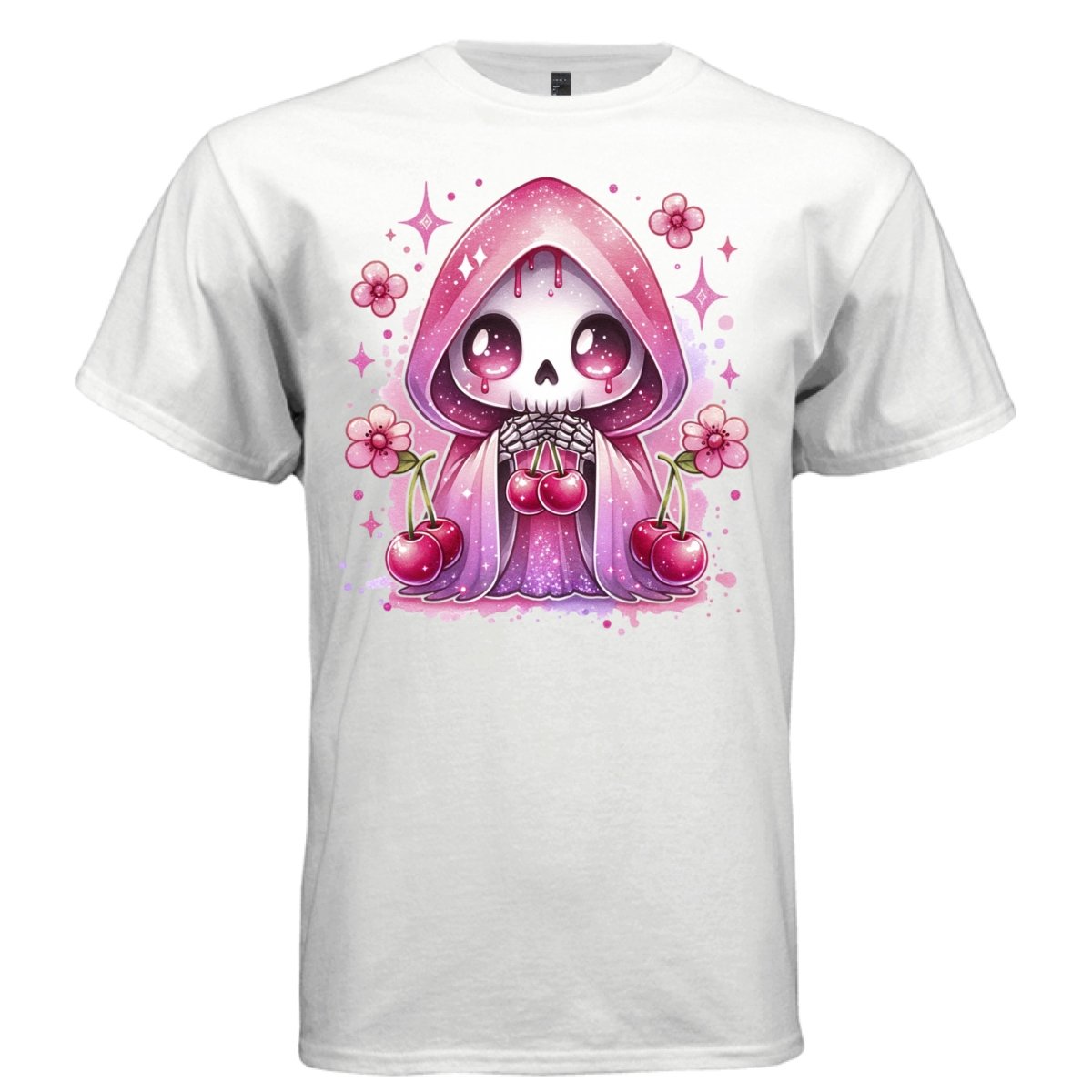 CHERRY REAPER graphic tee pink front, cute cherry coquette reaper tee for her Project Hood