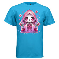 CHERRY REAPER graphic tee light steel front, cute reaper cherry coquette tee Project Hood