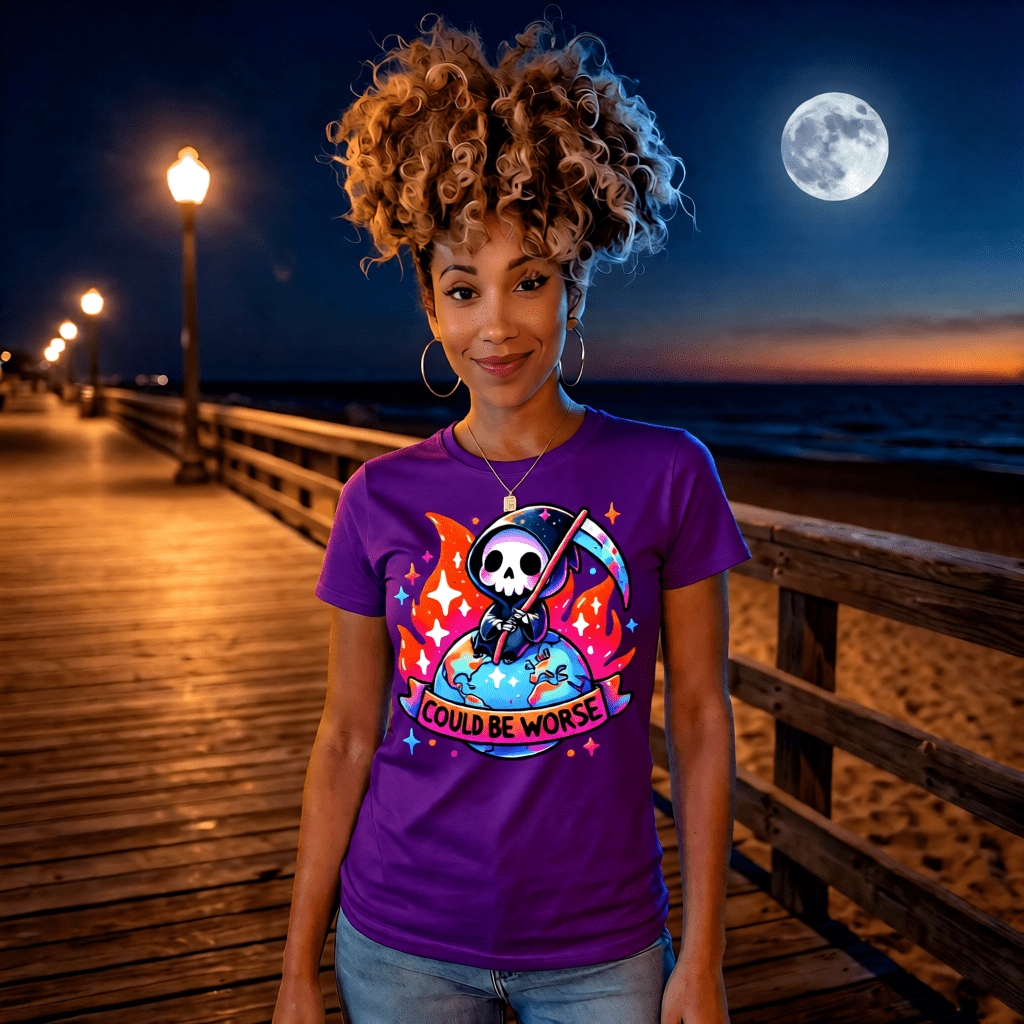 COULD BE WORSE cute pastel goth reaper dark humor graphic tee for women Project Hood