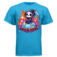 COULD BE WORSE graphic tee light steel front, cute reaper dark humor tee Project Hood