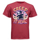 CREEP IT REAL graphic tee navy front, cute skateboard halloween goth tee for her Project Hood
