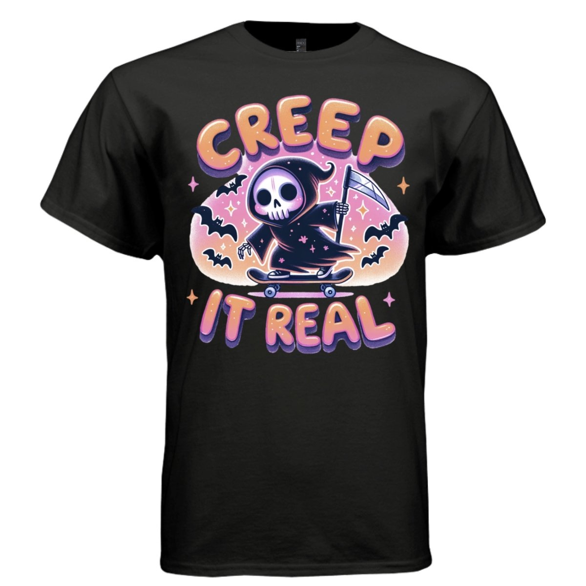 CREEP IT REAL graphic tee sand front, cute pastel goth skateboard halloween tee Project Hood