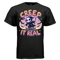 CREEP IT REAL graphic tee sand front, cute pastel goth skateboard halloween tee Project Hood