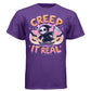 CREEP IT REAL graphic tee black front, cute goth reaper skateboard halloween tee Project Hood