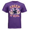 CREEP IT REAL graphic tee black front, cute goth reaper skateboard halloween tee Project Hood
