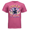 CREEP IT REAL graphic tee white front, cute reaper skateboard halloween tee for women Project Hood