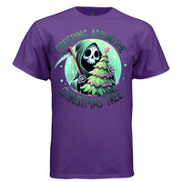 CREEPING AROUND THE CHRISTMAS TREE graphic tee black front, cute goth reaper christmas tree tee Project Hood