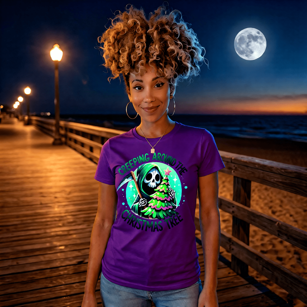 CREEPING AROUND THE CHRISTMAS TREE cute pastel goth reaper christmas tree graphic tee for women Project Hood