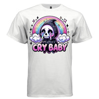 CRY BABY graphic tee pink front, cute rainbow tears reaper tee for her Project Hood