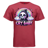 CRY BABY graphic tee navy front, cute rainbow tears goth tee for her Project Hood