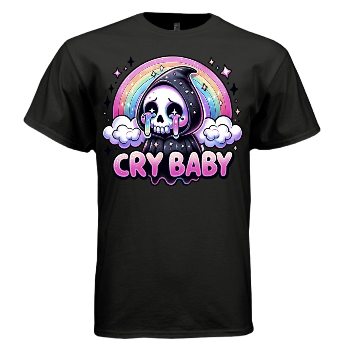 CRY BABY graphic tee sand front, cute pastel goth rainbow tears tee Project Hood