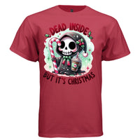 DEAD INSIDE BUT IT'S CHRISTMAS graphic tee navy front, cute candy cane christmas goth tee for her Project Hood