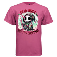 DEAD INSIDE BUT IT'S CHRISTMAS graphic tee white front, cute reaper candy cane christmas tee for women Project Hood