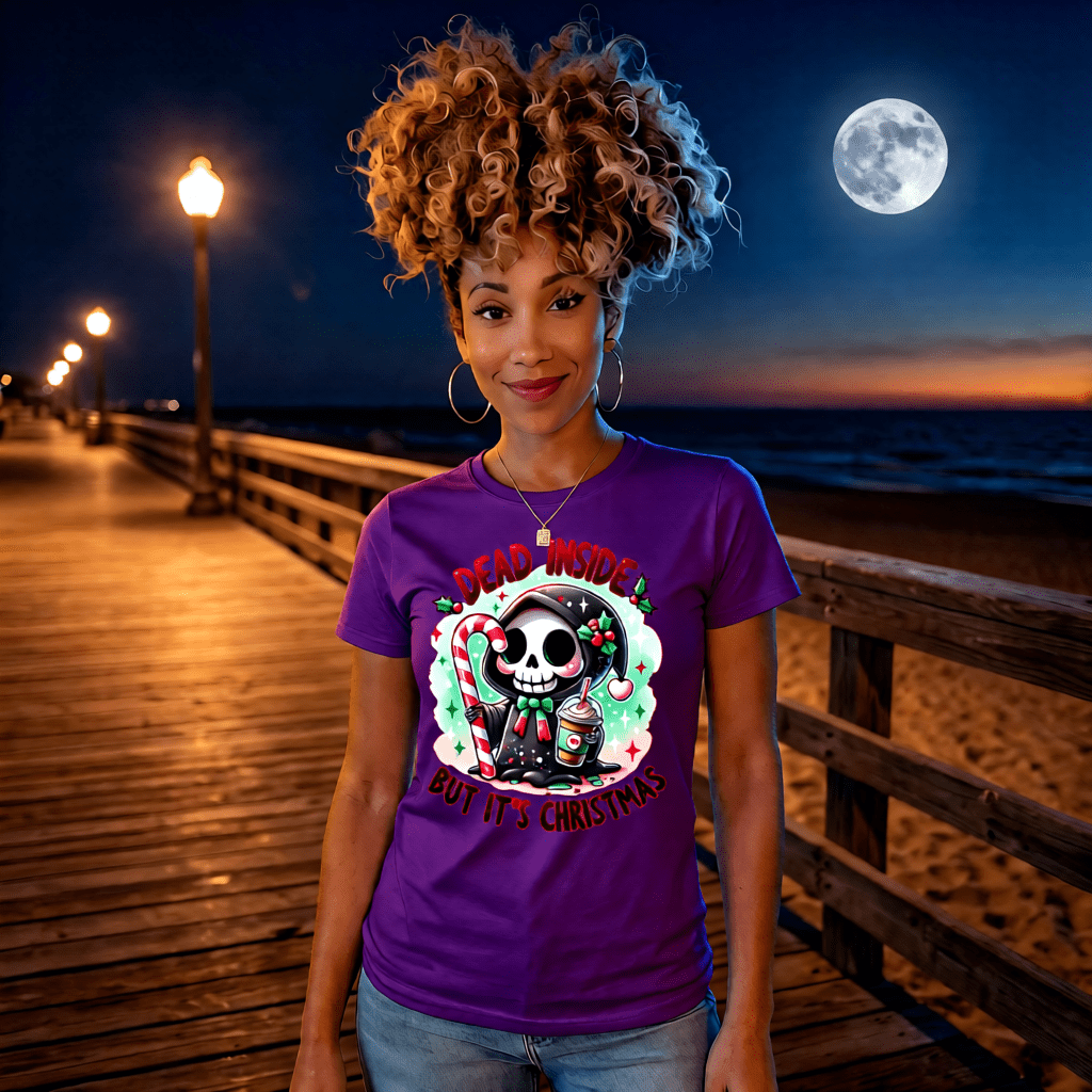 DEAD INSIDE BUT IT'S CHRISTMAS cute pastel goth reaper candy cane christmas graphic tee for women Project Hood