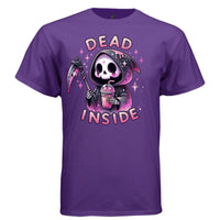 DEAD INSIDE graphic tee black front, cute goth reaper pink iced drink tee Project Hood