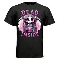 DEAD INSIDE graphic tee sand front, cute pastel goth pink glitter iced drink tee Project Hood