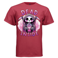 DEAD INSIDE graphic tee navy front, cute pink glitter iced drink goth tee for her Project Hood