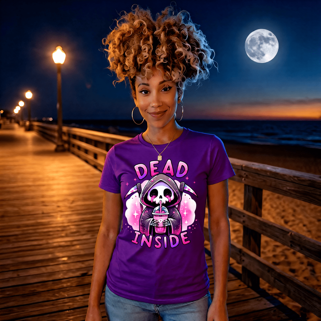 DEAD INSIDE cute pastel goth reaper pink glitter iced drink graphic tee for women Project Hood