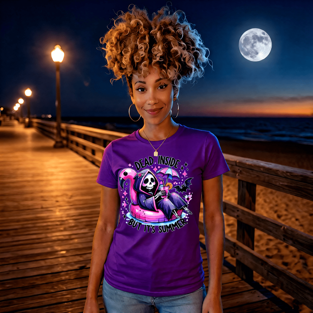 DEAD INSIDE BUT IT'S SUMMER cute pastel goth reaper flamingo pool float graphic tee for women Project Hood