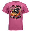 DEAD INSIDE BUT IT'S SUMMER graphic tee white front, cute reaper orange pumpkin summer drink tee for women Project Hood