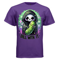 DILL WITH IT graphic tee black front, cute goth reaper pickle tee Project Hood