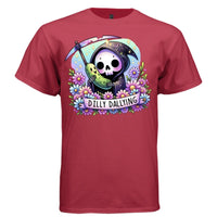 DILLY DALLYING graphic tee navy front, cute pickle and daisies goth tee for her Project Hood