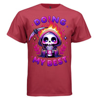DOING MY BEST graphic tee navy front, cute galaxy coffee goth tee for her Project Hood
