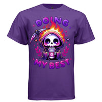 DOING MY BEST graphic tee black front, cute goth reaper galaxy coffee tee Project Hood