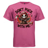 DON'T PUCK WITH ME graphic tee white front, cute reaper red hockey tee for women Project Hood