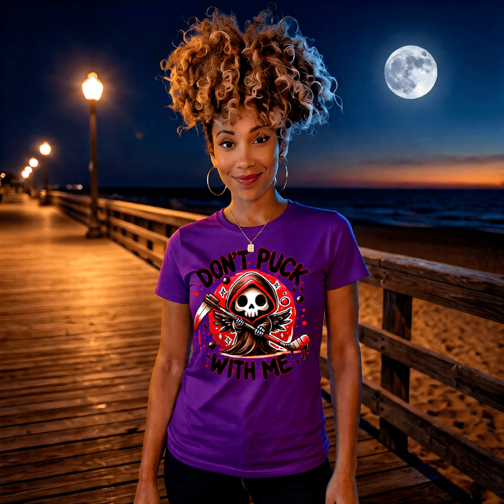 DON'T PUCK WITH ME cute pastel goth reaper red hockey graphic tee for women Project Hood