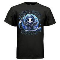 DON'T PUCK WITH ME graphic tee sand front, cute pastel goth blue hockey tee Project Hood