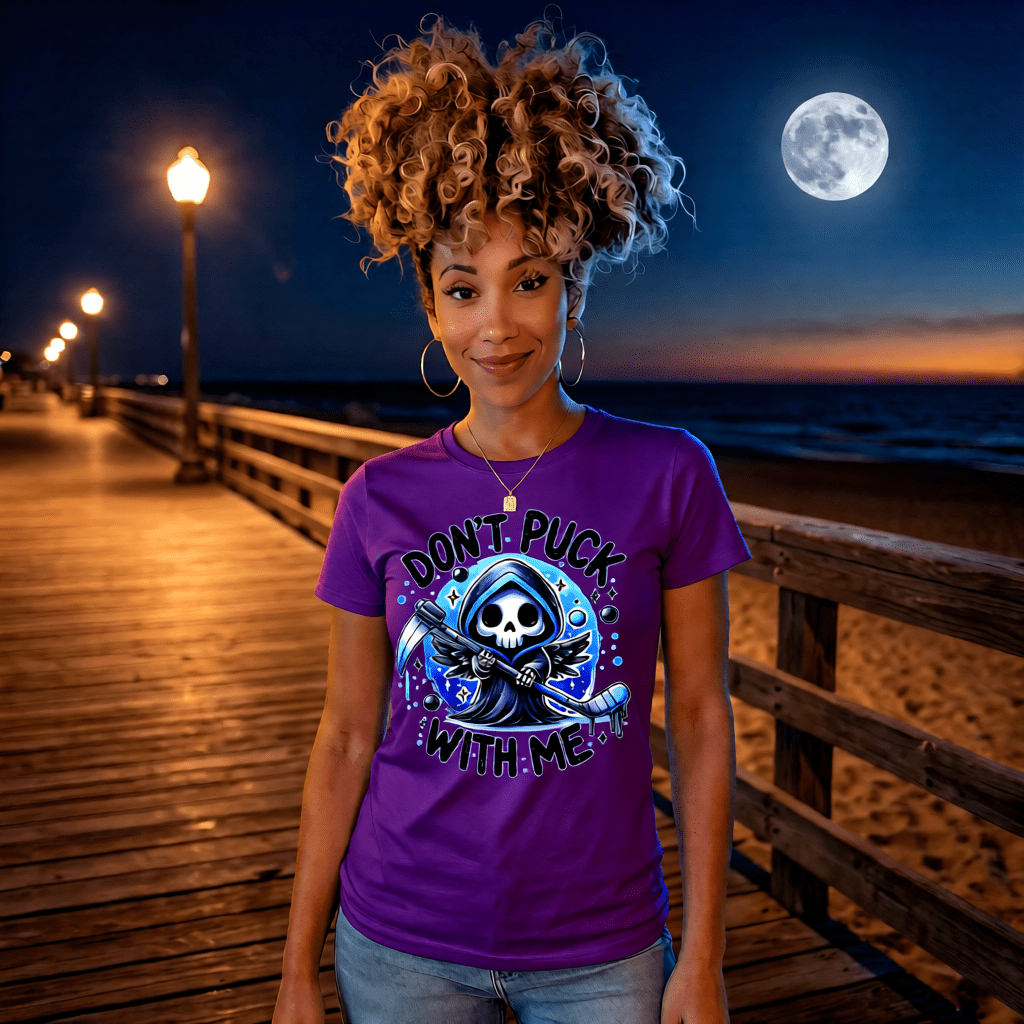 DON'T PUCK WITH ME cute pastel goth reaper blue hockey graphic tee for women Project Hood