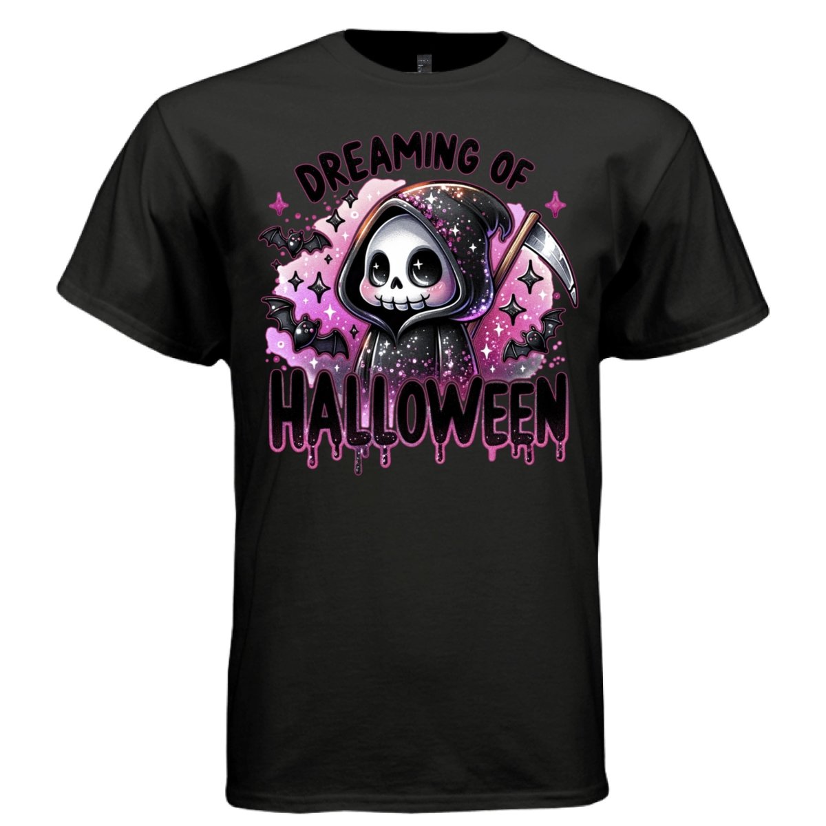 DREAMING OF HALLOWEEN graphic tee sand front, cute pastel goth bats and stars tee Project Hood