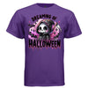 DREAMING OF HALLOWEEN graphic tee black front, cute goth reaper bats and stars tee Project Hood