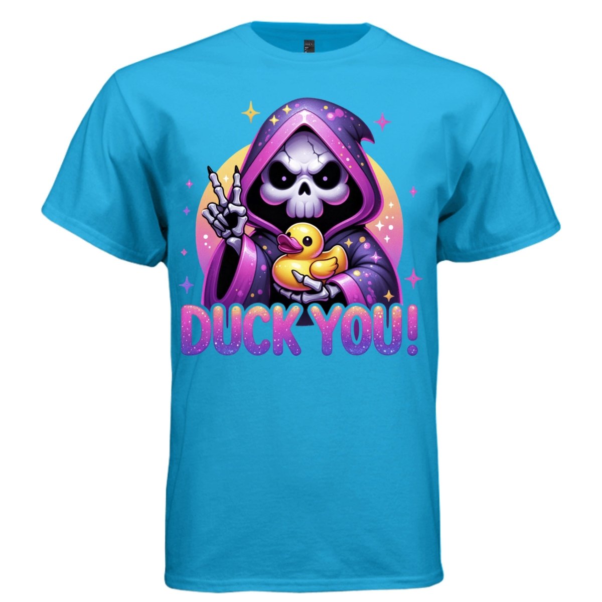 DUCK YOU graphic tee light steel front, cute reaper rubber duck tee Project Hood