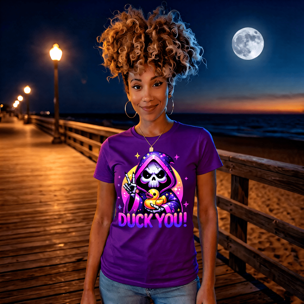 DUCK YOU cute pastel goth reaper rubber duck graphic tee for women Project Hood