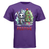 FEELING FESTIVE graphic tee black front, cute goth reaper christmas tree tee Project Hood