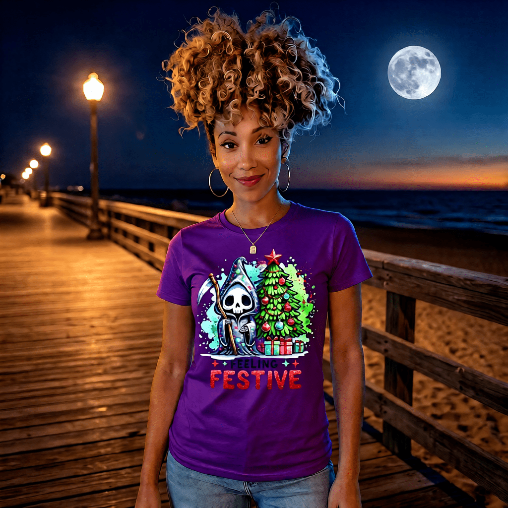 FEELING FESTIVE cute pastel goth reaper christmas tree graphic tee for women Project Hood