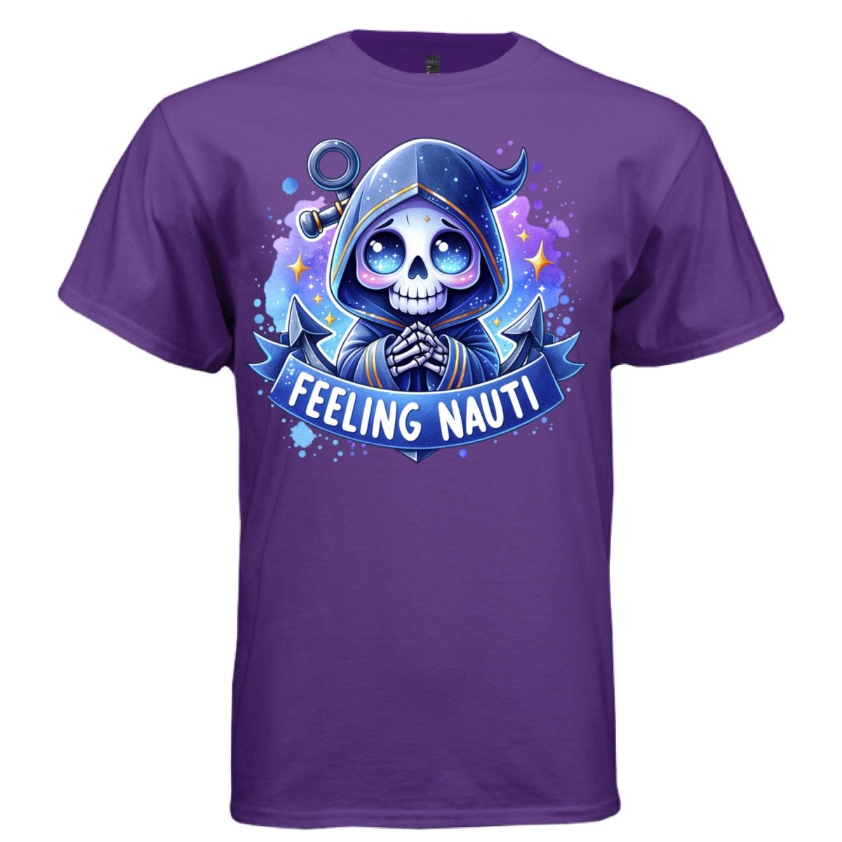 FEELING NAUTI graphic tee black front, cute goth reaper anchor and banner tee Project Hood