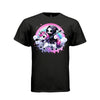 RAINBOW UNICORN REAPER tee in black, front, cute reaper pink unicorn graphic tee for her - Project Hood