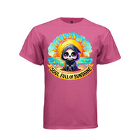 SOUL FULL OF SUNSHINE tee in wow pink, front, cute spooky reaper beach sunset graphic tee for her - Project Hood