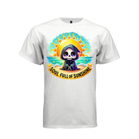 SOUL FULL OF SUNSHINE tee in white, front, pastel goth reaper beach sunset graphic shirt for women - Project Hood