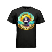 SOUL FULL OF SUNSHINE tee in black, front, cute reaper beach sunset graphic tee for her - Project Hood